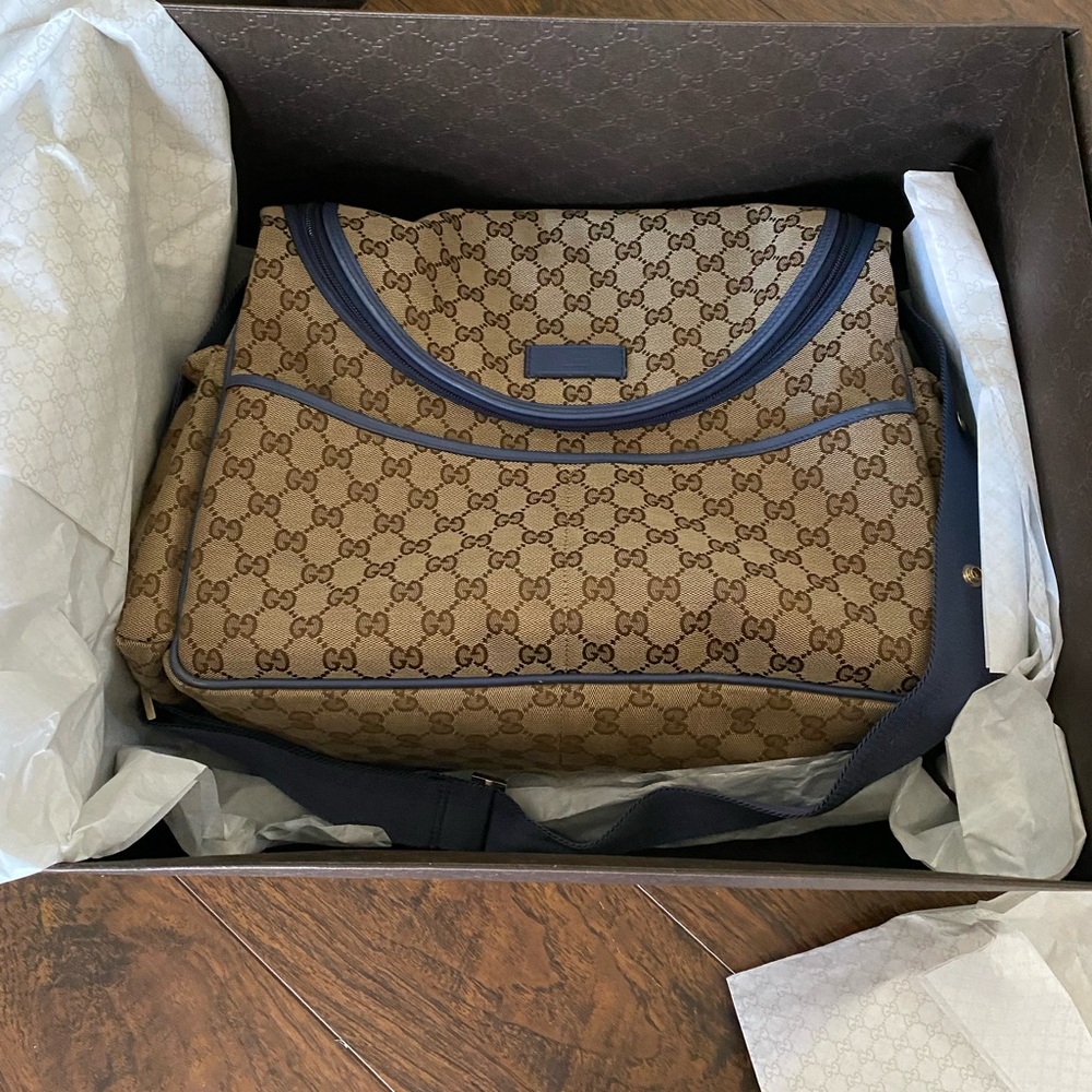 Gucci Tan and Navy Diaper Bag